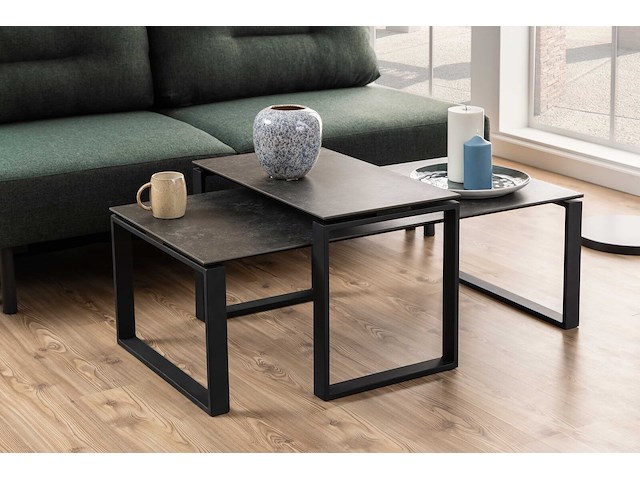 Set van 2 salontafels nicola met blad uit keramiek - zwart - afbeelding 6 van  7