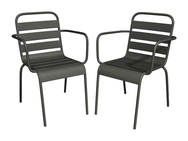 Set van 2 stapelbare metalen tuinfauteuils - antracietgrijs - afbeelding 2 van  5