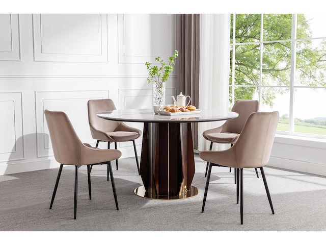 Set van 2 stoelen - fluweel en zwart metaal - taupe - afbeelding 1 van  7