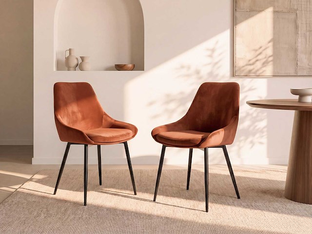 Set van 2 stoelen - fluweel en zwart metaal - terracotta - afbeelding 1 van  7