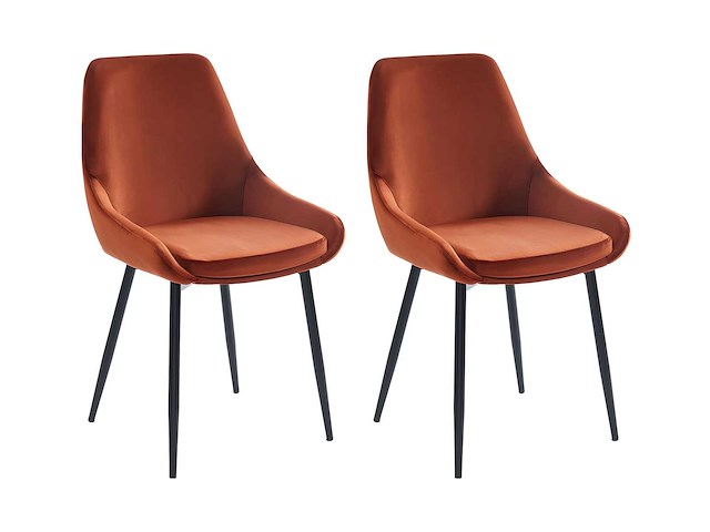 Set van 2 stoelen - fluweel en zwart metaal - terracotta - afbeelding 2 van  7