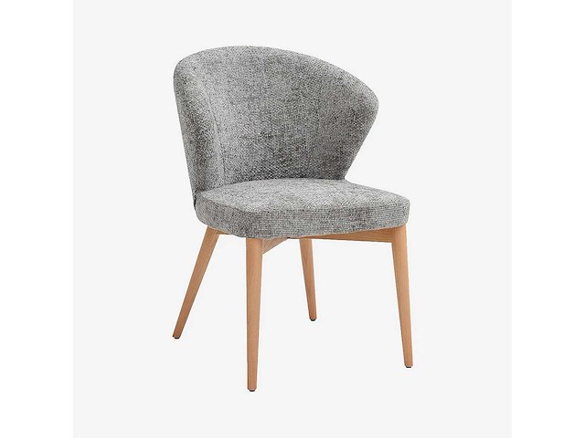 Set van 2 stoelen in chenillestof en massief hout met eikenhouten afwerking - zilvergrijs - afbeelding 4 van  8