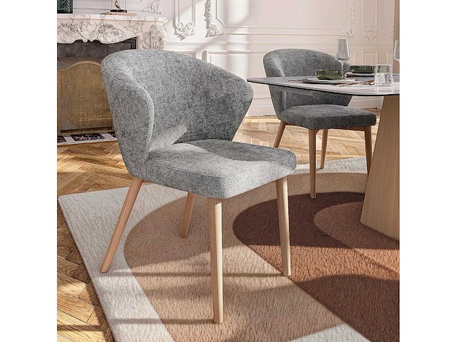 Set van 2 stoelen in chenillestof en massief hout met eikenhouten afwerking - zilvergrijs - afbeelding 8 van  8