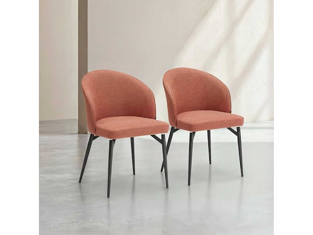 Set van 2 stoelen in stof en zwart metaal - terracotta - afbeelding 2 van  5