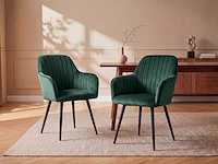 Set van 2 stoelen met armleuningen in fluweel en zwart metaal - groen