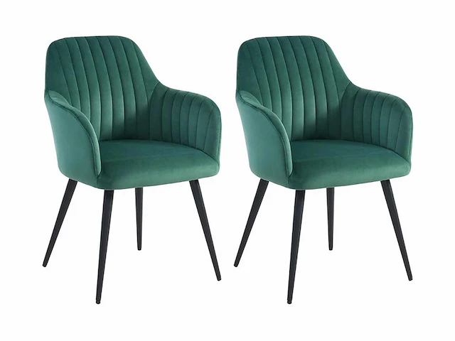 Set van 2 stoelen met armleuningen in fluweel en zwart metaal - groen - afbeelding 2 van  6
