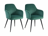 Set van 2 stoelen met armleuningen in fluweel en zwart metaal - groen - afbeelding 2 van  6