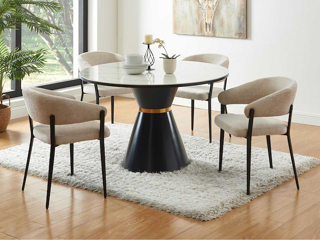 Set van 2 stoelen met armleuningen in stof en zwart metaal - beige - afbeelding 1 van  8