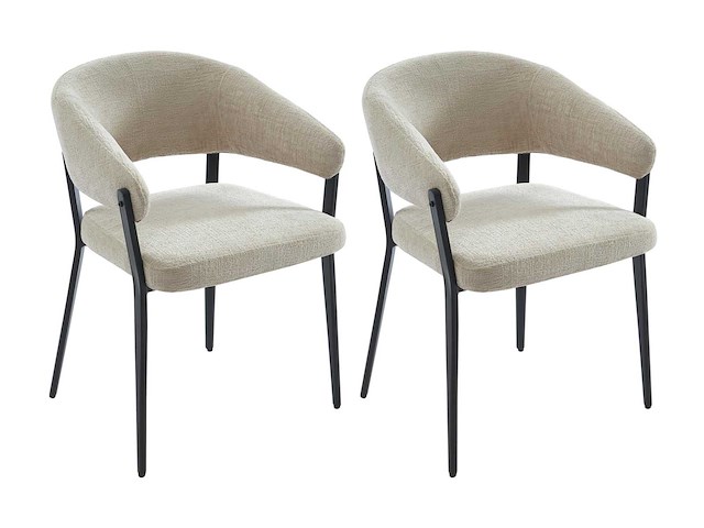 Set van 2 stoelen met armleuningen in stof en zwart metaal - beige - afbeelding 2 van  8