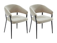 Set van 2 stoelen met armleuningen in stof en zwart metaal - beige - afbeelding 2 van  8
