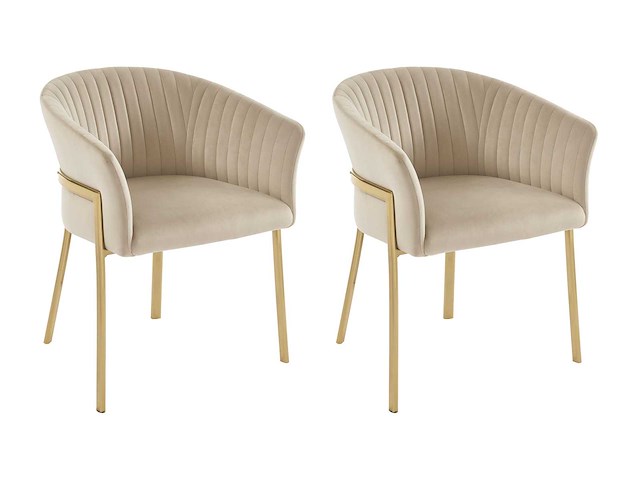 Set van 2 stoelen met armleuningen van fluweel en goudmetaal - beige - door pascal morabito - afbeelding 2 van  7