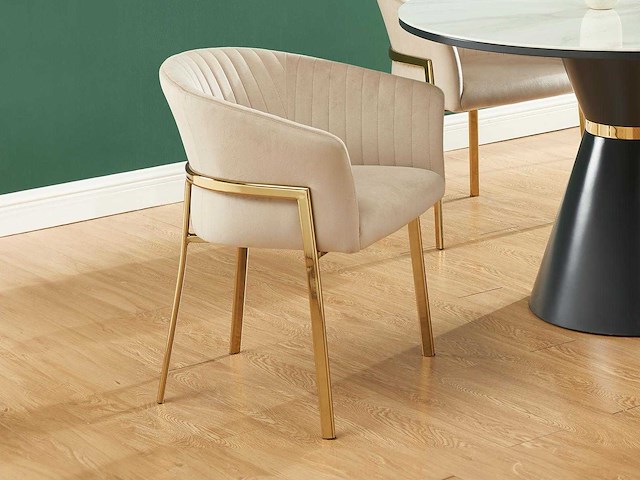 Set van 2 stoelen met armleuningen van fluweel en goudmetaal - beige - door pascal morabito - afbeelding 5 van  7