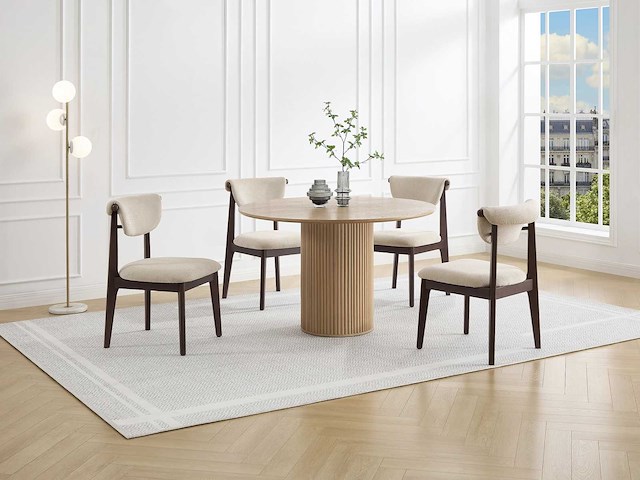 Set van 2 stoelen met textuur en rubberhout - beige - afbeelding 1 van  4