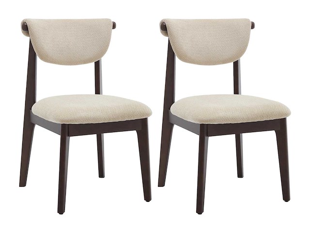 Set van 2 stoelen met textuur en rubberhout - beige - afbeelding 6 van  8