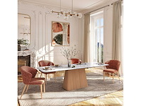Set van 2 stoelen van chenillestof en massief hout met eikenhouten afwerking - terracotta - afbeelding 1 van  7