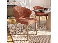 Set van 2 stoelen van chenillestof en massief hout met eikenhouten afwerking - terracotta - afbeelding 2 van  7