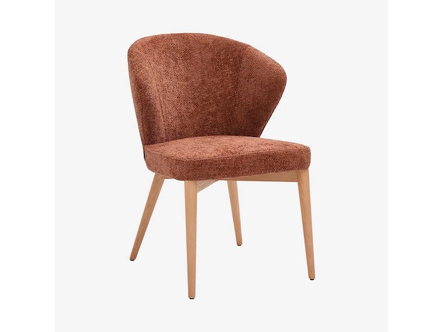 Set van 2 stoelen van chenillestof en massief hout met eikenhouten afwerking - terracotta - afbeelding 3 van  7