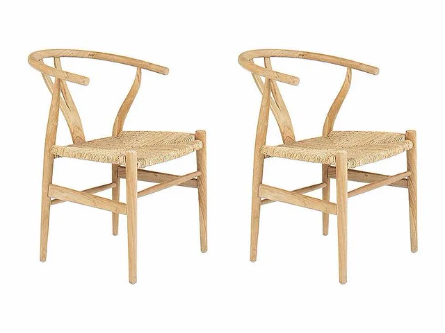 Set van 2 teak en stro stoelen - natuurlijk - afbeelding 2 van  6