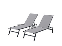 Set van 2 tuinligstoelen met 5-standen verstelbare rugleuning, bijzettafeltje, 2 wielen, antislipvoeten grijs - afbeelding 2 van  6