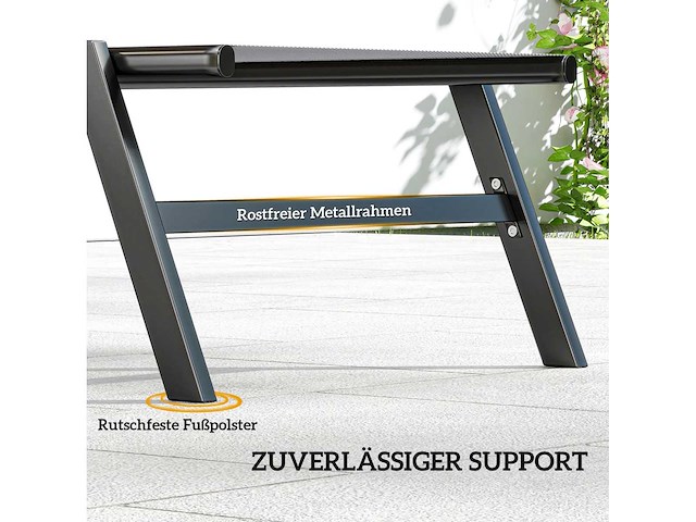 Set van 2 tuinligstoelen met 5-standen verstelbare rugleuning, bijzettafeltje, 2 wielen, antislipvoeten grijs - afbeelding 4 van  6