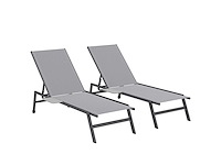 Set van 2 tuinligstoelen met 5-standen verstelbare rugleuning, bijzettafeltje, 2 wielen, antislipvoeten grijs - afbeelding 6 van  6