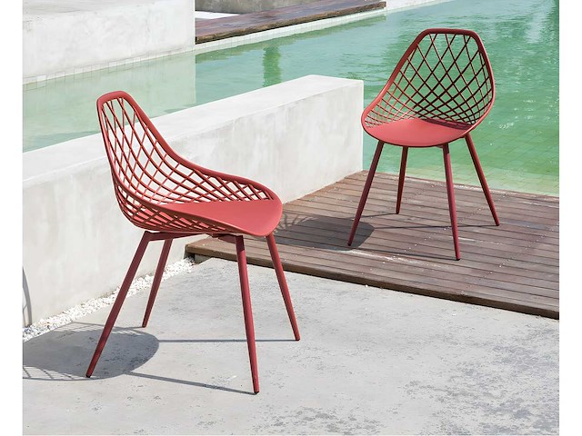 Set van 2 tuinstoelen van polypropyleen met metalen poten - terracotta - afbeelding 1 van  6