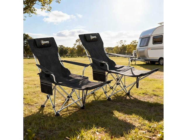 Set van 2 verligbare opvouwbare campingstoelen met voetsteun - afbeelding 1 van  5