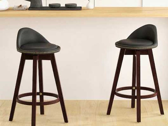 Set van 2 zwart gestoffeerde draaibare barkrukken - afbeelding 1 van  4