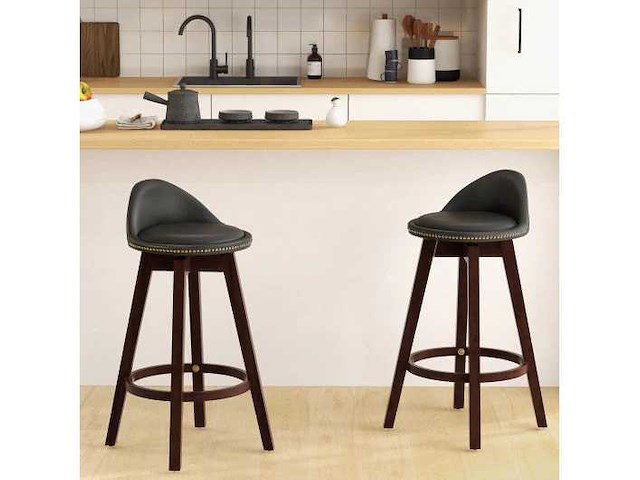 Set van 2 zwart gestoffeerde draaibare barkrukken - afbeelding 2 van  4