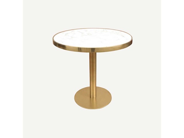 Set van 3 bruno eettafeltafels: 2 van 60 cm in diameter en 1 van 100 cm in diameter: gouden poot en massief wit synthetisch marmer - afbeelding 1 van  8