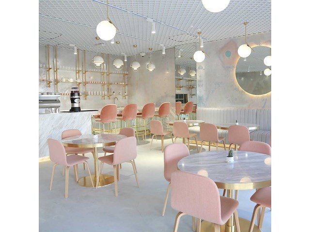 Set van 3 bruno eettafeltafels: 2 van 60 cm in diameter en 1 van 100 cm in diameter: gouden poot en massief wit synthetisch marmer - afbeelding 4 van  8