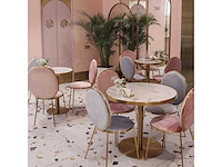 Set van 3 bruno eettafeltafels: 2 van 60 cm in diameter en 1 van 100 cm in diameter: gouden poot en massief wit synthetisch marmer - afbeelding 7 van  8