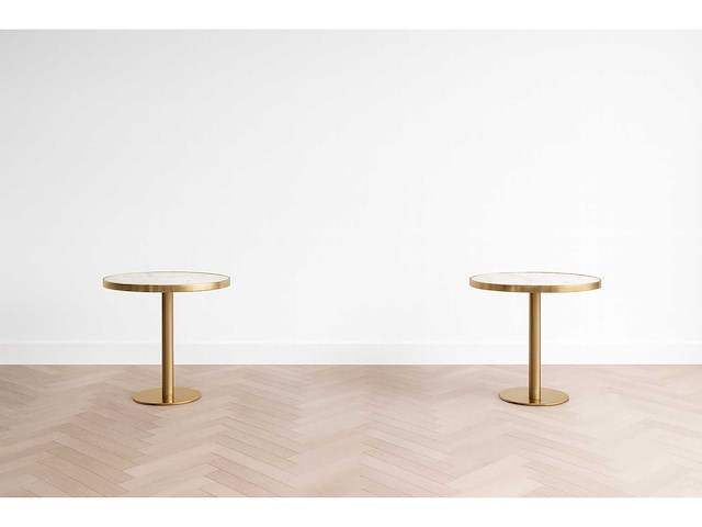 Set van 3 bruno eettafeltafels: 2 van 60 cm in diameter en 1 van 100 cm in diameter: gouden poot en massief wit synthetisch marmer - afbeelding 8 van  8