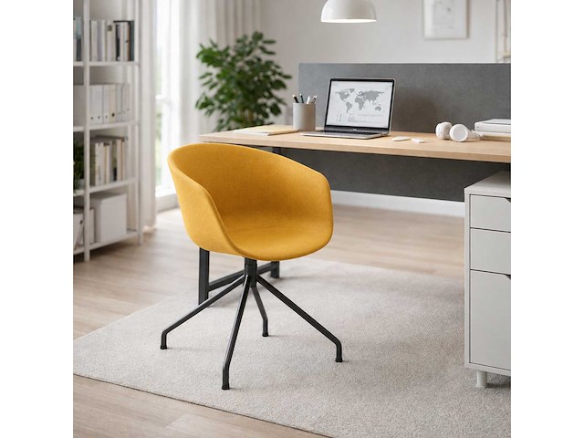 Set van 3 designerstoelen - zwarte vaste poot - gele stoffen stoel - afbeelding 2 van  2