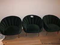 Set van 3 fauteuils - groen fluweel - afbeelding 1 van  1