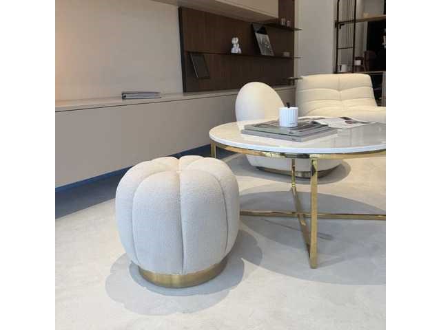 Set van 3 lotus poufs witte krulwol c0 en 1 roze - afbeelding 2 van  4