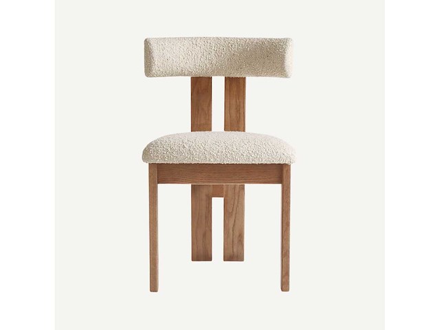 Set van 3 luna-stoelen - walnoothouten frame - beige krulbare wollen stoel - afbeelding 7 van  8