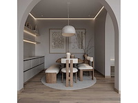Set van 3 luna-stoelen - walnoothouten frame - beige krulbare wollen stoel - afbeelding 2 van  7