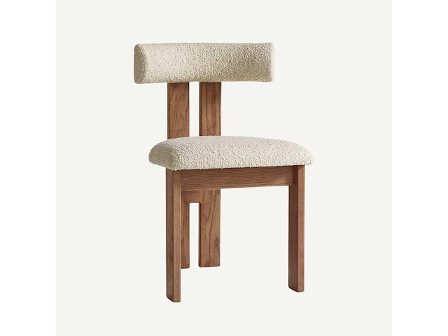 Set van 3 luna-stoelen - walnoothouten frame - beige krulbare wollen stoel - afbeelding 4 van  7