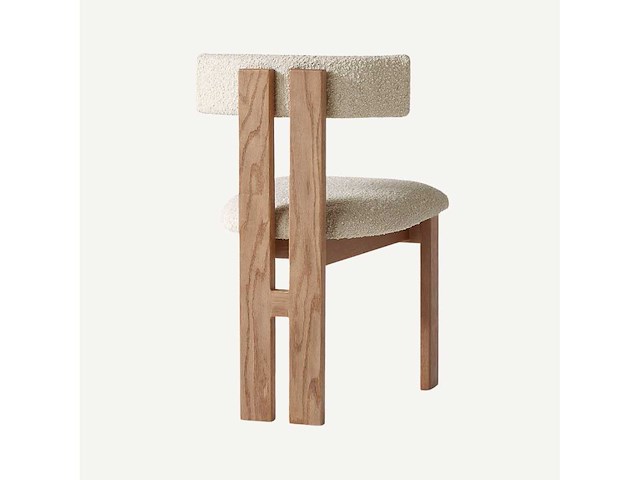 Set van 3 luna-stoelen - walnoothouten frame - beige krulbare wollen stoel - afbeelding 5 van  7