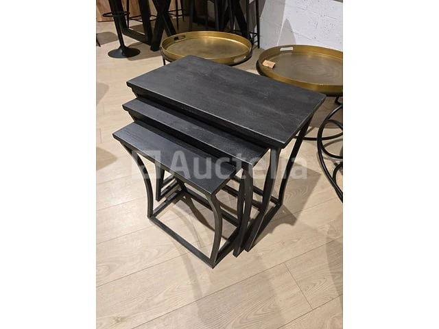 Set van 3 nieuwe massief houten salontafels in zwart - afbeelding 1 van  1