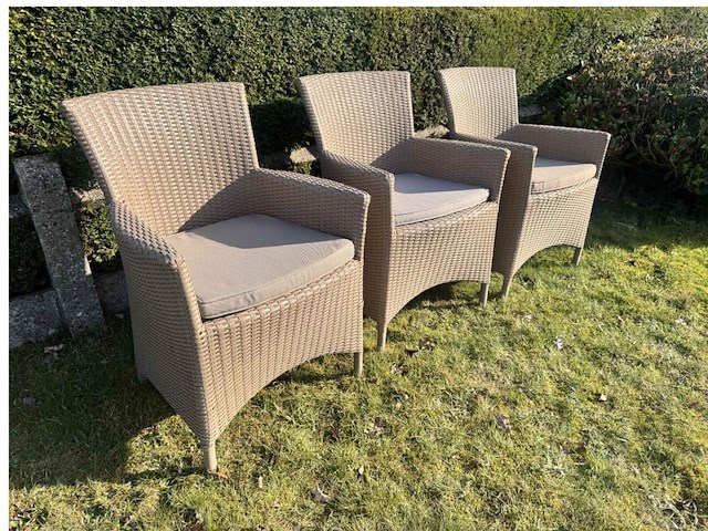 Set van 3 nieuwe wicker stoelen (incl. kussen) - afbeelding 1 van  2