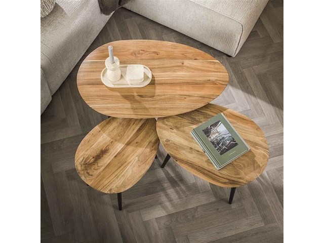 Set van 3 salontafels auranne-massief acacia - afbeelding 2 van  6