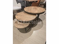 Set van 3 salontafels, negen massief hout en metaal - afbeelding 1 van  1