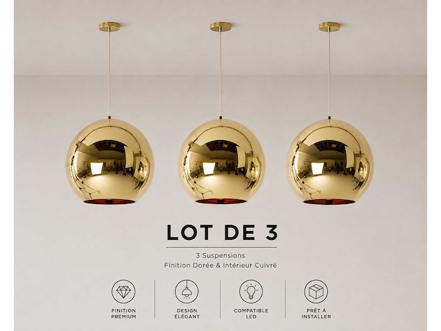 Set van 3 schaduwen 35cm gouden pendellampen - afbeelding 1 van  2