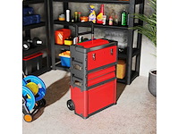 Set van 3 stapelbare en modulaire stalen wielwielen gereedschapskisten met tray, handvatten en slot, rood - afbeelding 1 van  7