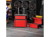 Set van 3 stapelbare en modulaire stalen wielwielen gereedschapskisten met tray, handvatten en slot, rood - afbeelding 3 van  7
