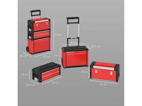 Set van 3 stapelbare en modulaire stalen wielwielen gereedschapskisten met tray, handvatten en slot, rood - afbeelding 4 van  7