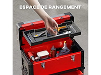 Set van 3 stapelbare en modulaire stalen wielwielen gereedschapskisten met tray, handvatten en slot, rood - afbeelding 6 van  7