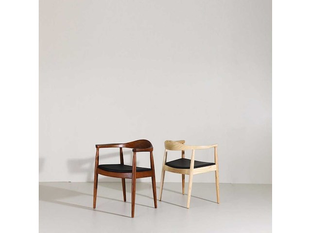 Set van 3 stoelen pp503 - walnootframe - zwarte leren stoel - afbeelding 2 van  3